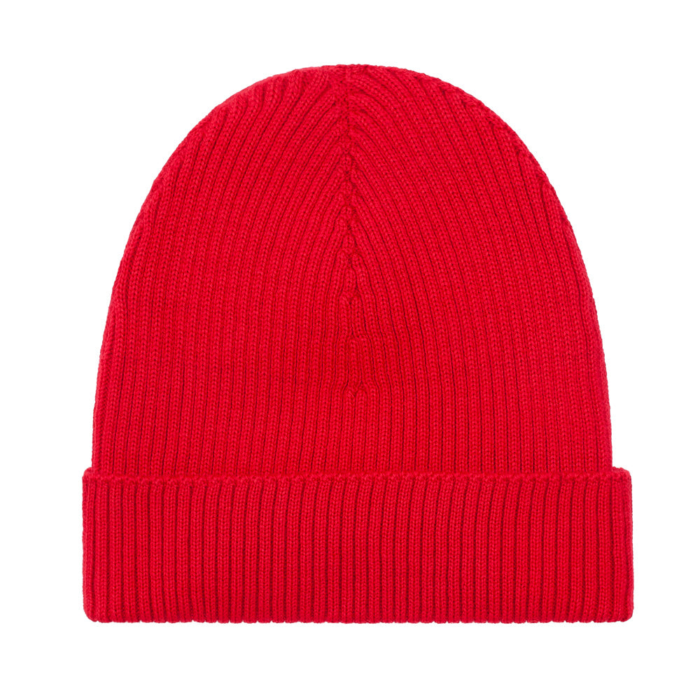 red lightweight ribbed merino wool beanie hat