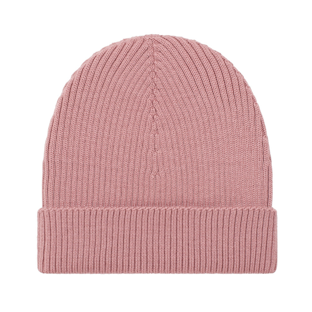 pink lightweight ribbed merino wool beanie hat