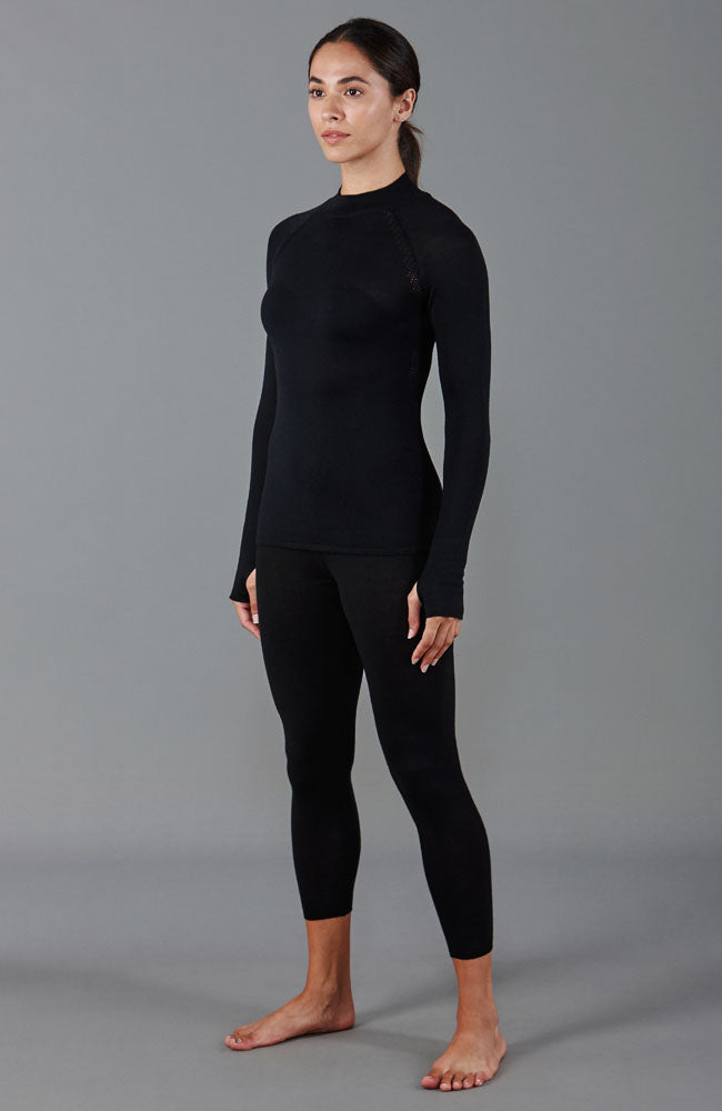 Black womens high neck thermal gym top by Paul James