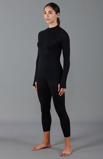 Black womens high neck thermal gym top by Paul James