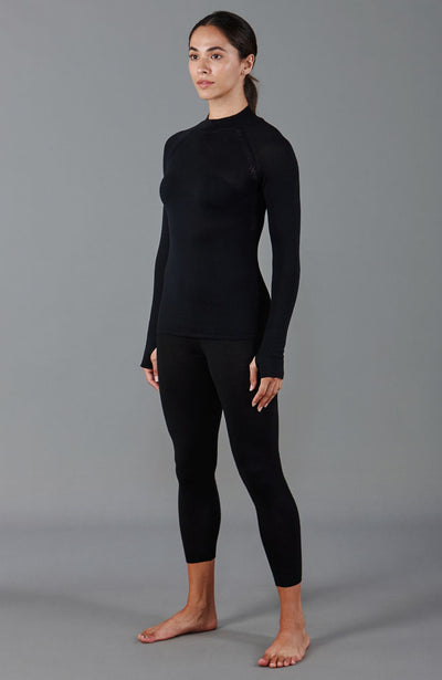 black womens high neck thermal gym top