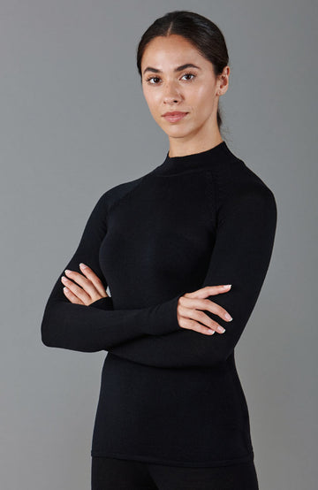 Black womens high neck thermal gym top by Paul James