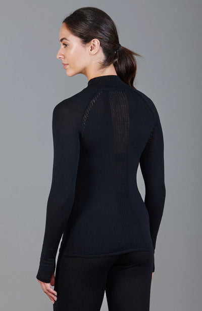 black womens high neck thermal gym top
