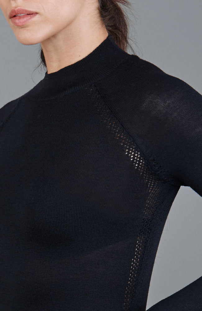 Black womens high neck thermal gym top by Paul James