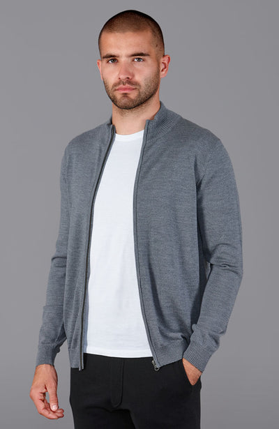 grey mens zip through wool jumper