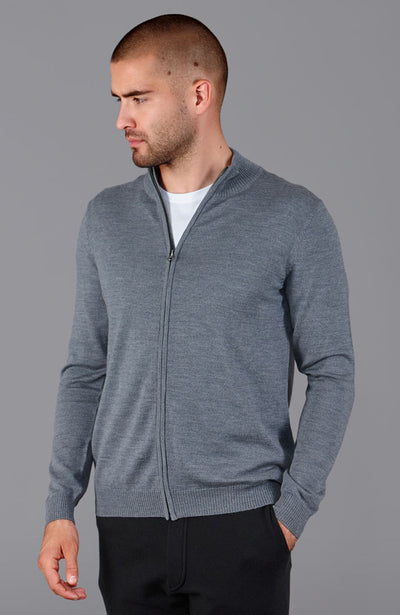 grey mens zip through wool jumper