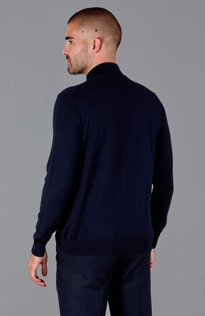 mens navy zip through merino wool jumper