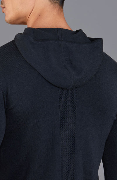 mens black merino wool hooded jumper