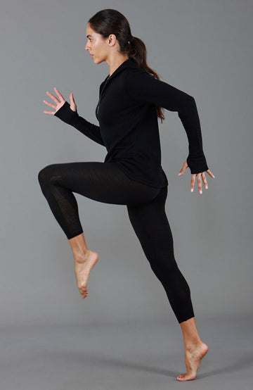 Black womens merino wool hooded jumper by Paul James