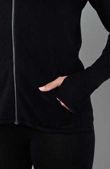 Black womens merino wool hooded jumper by Paul James