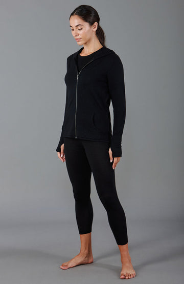 Black womens merino wool hooded jumper by Paul James