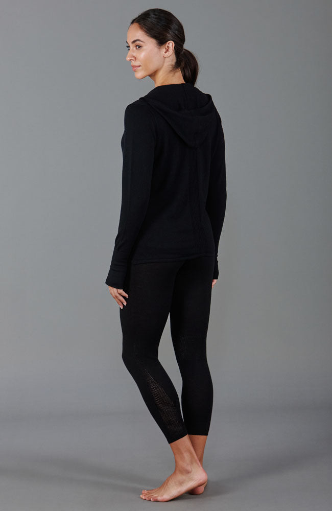 Black womens merino wool hooded jumper by Paul James