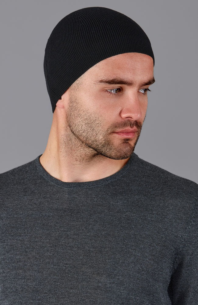 black mens merino wool running cap by Paul James 