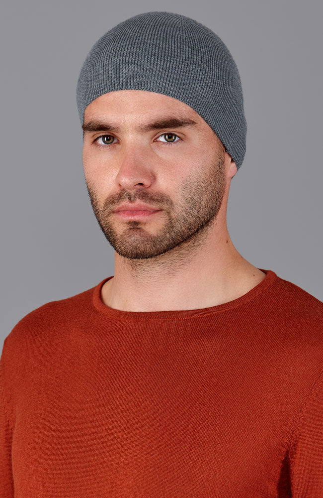 grey mens merino wool skull cap by Paul James