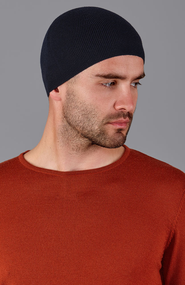 navy mens merino wool running cap by Paul James