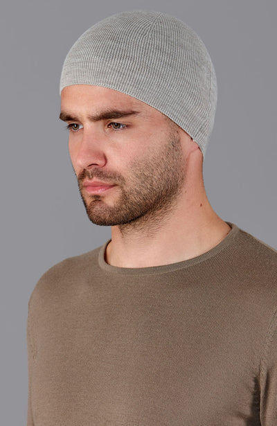 grey mens merino wool skull cap