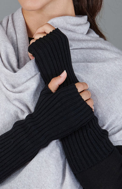 black womens merino wool fingerless gloves