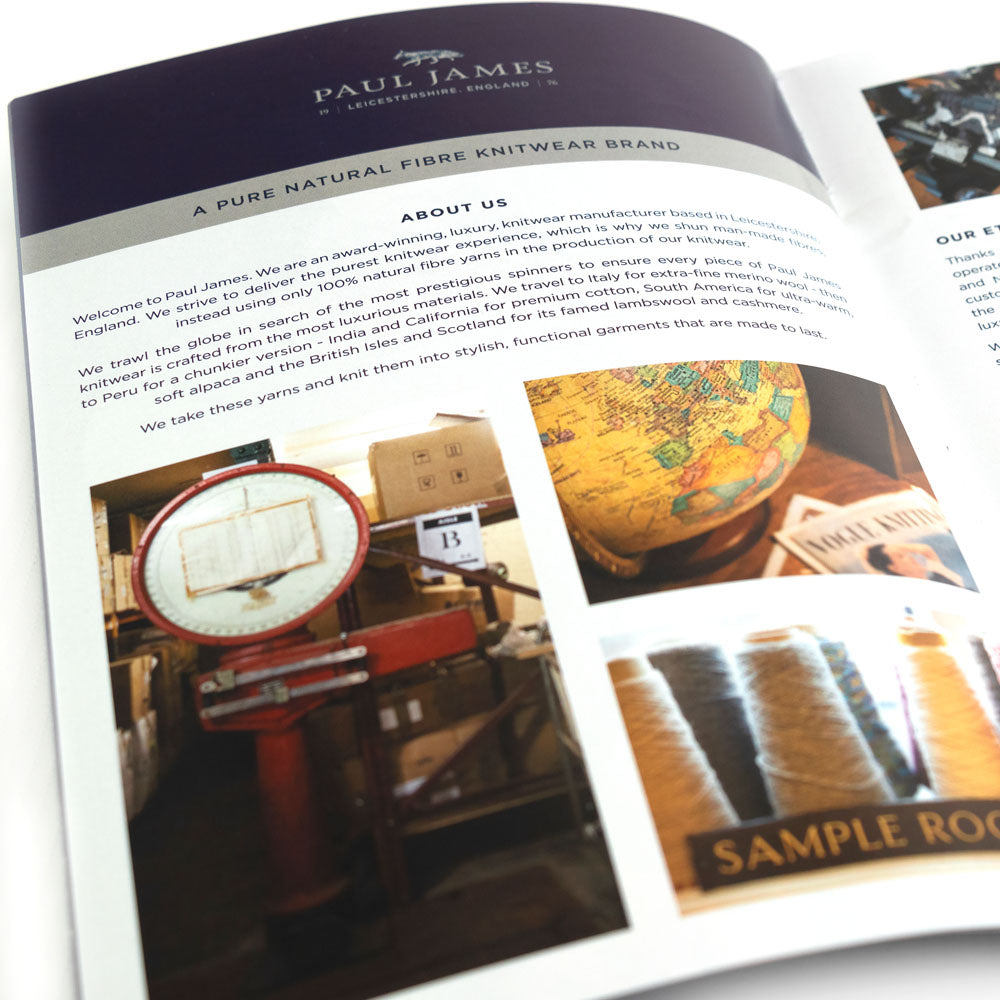 Paul James Knitwear Catalogue Inside Cover